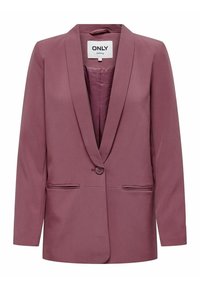 Mauve Blazer mit einem Knopfverschluss, Reverskragen und zwei vorderen Taschen. Glattes, leicht glänzendes Material mit taillierter Passform.
