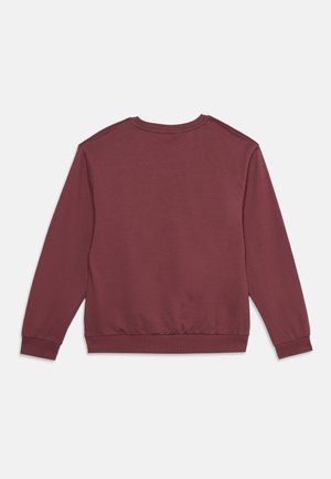 Sweat-shirt uni bordeaux à manches longues avec poignets, col et ourlet côtelés, vu de dos.