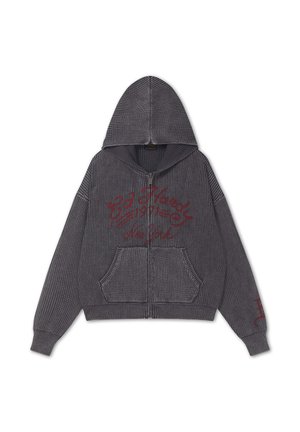 Ed Hardy, MENS WASHED SOARING DRAGON KNITTED BOXY ZIP THRU HOODIE - Cardigan - black