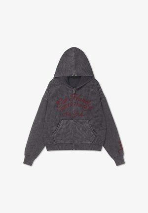 Ed Hardy, MENS WASHED SOARING DRAGON KNITTED BOXY ZIP THRU HOODIE - Cardigan - black
