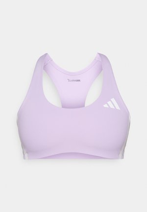 Violets sporta krūšturis ar gludu, stieptu audumu, kas aprīkots ar racerback dizainu. Iekļauj Climacool zīmolu un smalkas baltas svītras sānos.