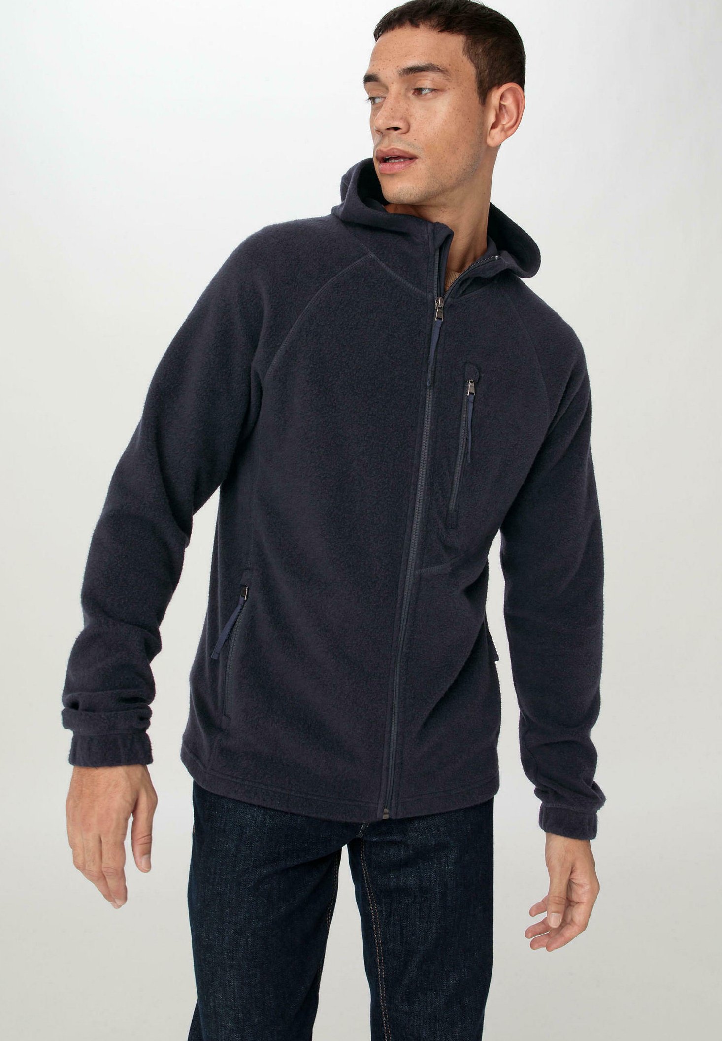 hessnatur Fleecejacke marine/hellblau-meliert