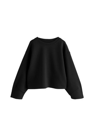 Zwarte cropped sweatshirt van zachte stof. Heeft brede, lange mouwen en een ronde halslijn. Geen zichtbare patronen of hardwaredetails.
