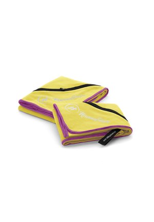 Strandtuch - gelb   violetter rand