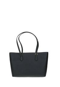 Borsa tote nera realizzata in finta pelle testurizzata, dotata di due manici lunghi e un design rettangolare elegante con accenti minimi.