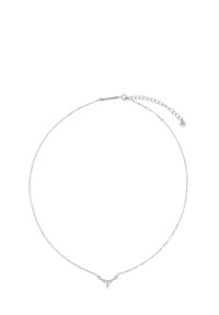 Silberkette mit zarter Kette, versehen mit einem symmetrischen Anhänger mit blattähnlichen Akzenten. Verstellbare Länge mit einem Verschluss.