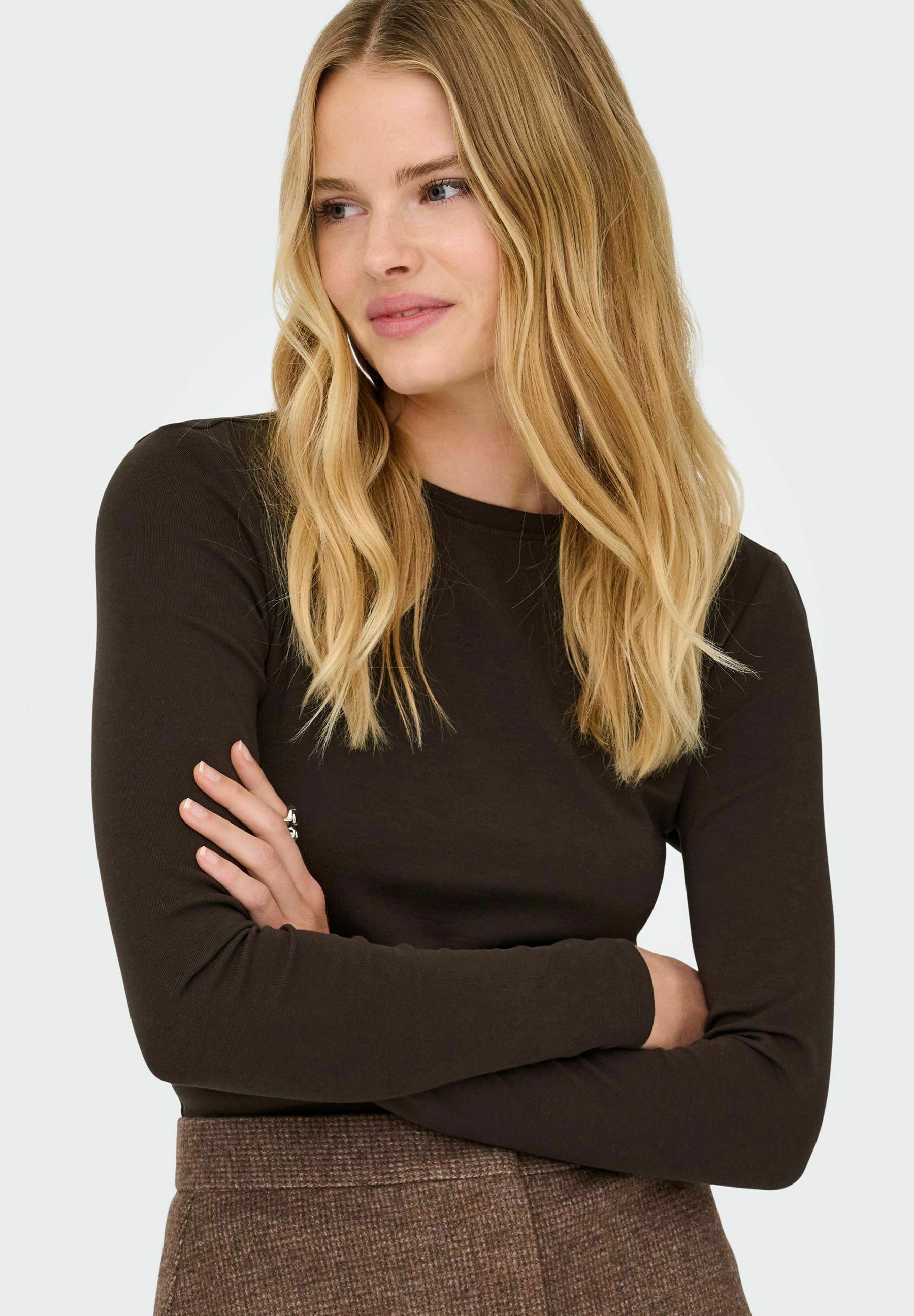 ONLY Damen Onlelina Langarmshirt – Cropped, Gestreift, Rundhals