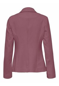 Blazer mauve pour femme à manches longues, coupe ajustée et col, vu de dos.