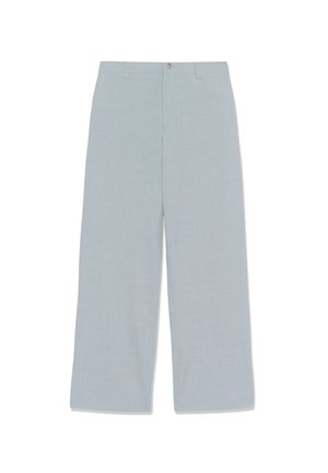 Pantalon ample bleu clair en tissu doux. Doté d'une fermeture à bouton et d'une taille standard avec coutures sur les côtés. Design minimaliste.