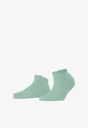 Hellgrüne Knöchelsocken mit einer gewellten Manschette, gestrickter Textur, verstärkter Spitze und Ferse. Weiches Material für Komfort.
