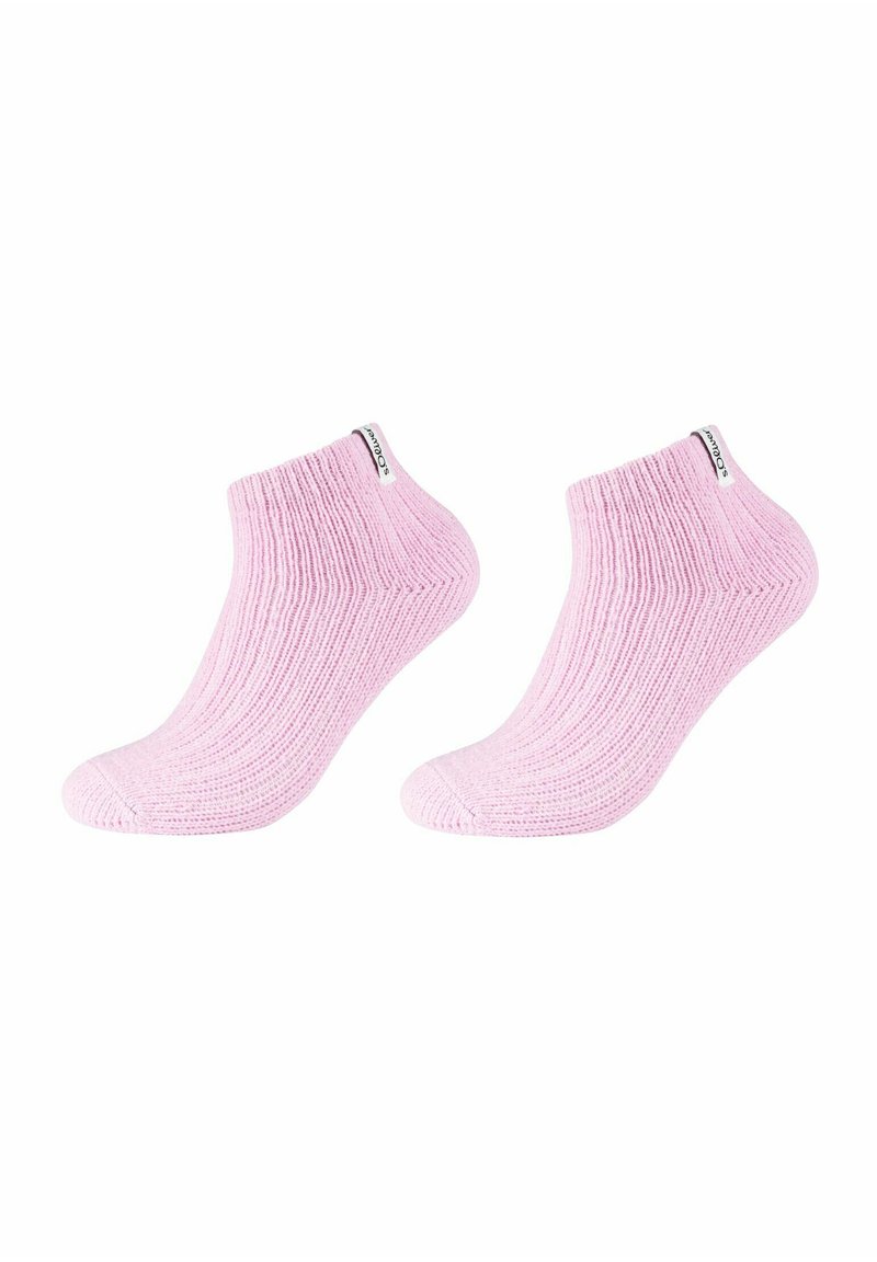 Roze enkelsokken met ribbeltextuur, voorzien van een verstevigde teen en boord, en een klein logo-label aan de achterkant.
