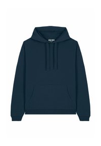 Sweatshirt à capuche bleu marine en tissu doux, avec une poche avant, des poignets et un ourlet côtelés, un fit décontracté et une capuche avec cordon de serrage.