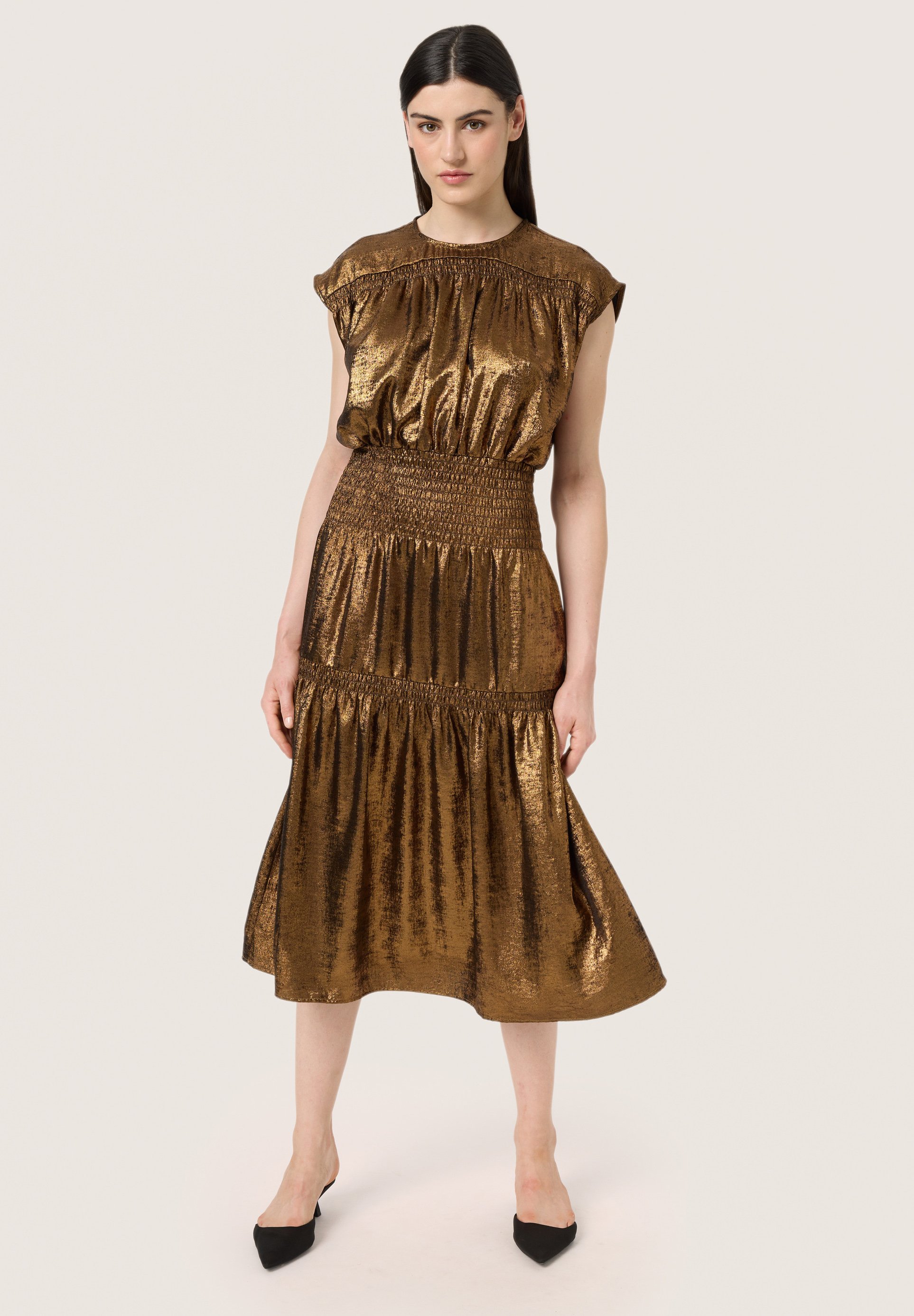 knee length dresses for ladies Melanie metallic party dress blue / Party festival dresses