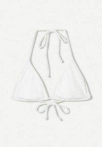 Haut de bikini triangle blanc avec une texture côtelée, doté de liens réglables au cou et dans le dos pour un ajustement personnalisable.