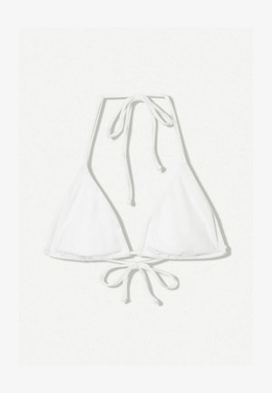 White triangle bikini top with a ribbed texture, featuring adjustable ties at the neck and back for a customizable fit.