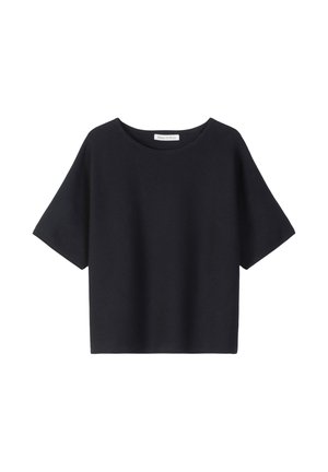 Zwart T-shirt met korte mouwen en een ronde halslijn, gemaakt van zachte stof. Heeft een ontspannen pasvorm en een minimalistisch ontwerp. Geen opvallende accenten.