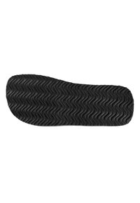 Black rubber shoe sole with a wavy tread pattern, flat shape, and smooth edges. Designed for grip and durability.
