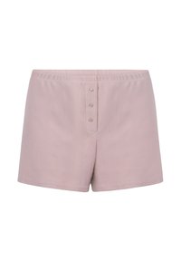 Lichtroze shorts met een gestructureerd patroon, elastische tailleband en vijf knopen aan de voorkant. Glad materiaal met een relaxed fit.