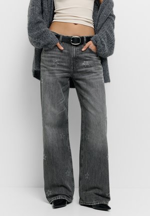 WITH RHINESTONE STARS - Džínsy s rovným strihom - grey