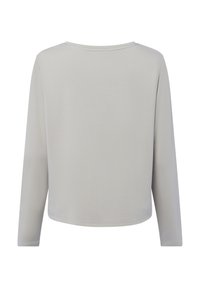 Light gray long-sleeve top with a round neckline and a relaxed fit. Smooth texture with a simple design, no visible patterns or accents.