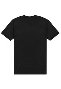 Schwarzes Kurzarm-T-Shirt aus Baumwolle. Hat einen runden Halsausschnitt und eine glatte, gleichmäßige Textur ohne Grafiken oder Verzierungen.