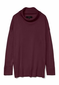 Maglione burgundy a collo alto realizzato in tessuto morbido, con una vestibilità rilassata, spalle scese e polsini ampi con una texture liscia.