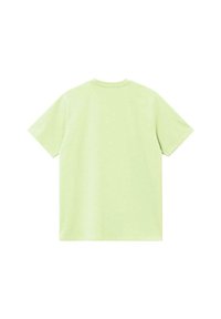 Camiseta de manga corta en algodón de color verde claro. Presenta un cuello redondo y una textura suave, con un diseño en la parte trasera simple y sin adornos.