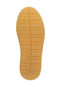 Gummisohle in Gelb mit strukturiertem Profil; verfügt über Rillen und ein Logo in der Nähe der Ferse. Größe mit 37 gekennzeichnet.