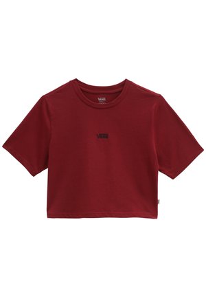 Rood cropped t-shirt van katoen. Heeft korte mouwen en een ronde halslijn. "VANS"-logo in zwarte borduursels op de borst.