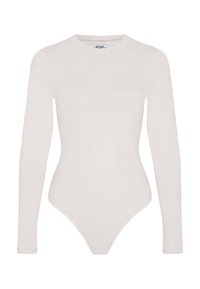 Body a maniche lunghe in crema chiaro, realizzato in morbido tessuto misto cotone. Caratterizzato da un collo rotondo e una silhouette aderente.
