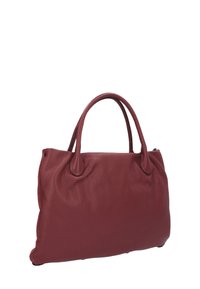 Borsa a mano in pelle rossa con finitura testurizzata, manici arrotondati e chiusura con cerniera. Presenta una forma morbida e strutturata. Nessun motivo o accento visibile.