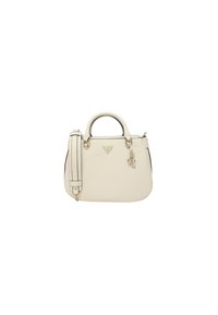 Borsa a mano color crema con una forma strutturata, doppi manici, tracolla removibile, placca con logo e un accento charm. Materiale sintetico liscio.