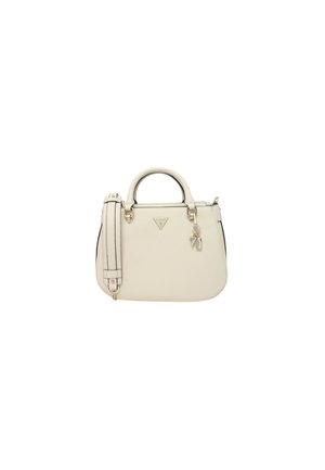 Borsa a mano color crema con una forma strutturata, doppi manici, tracolla removibile, placca con logo e un accento charm. Materiale sintetico liscio.