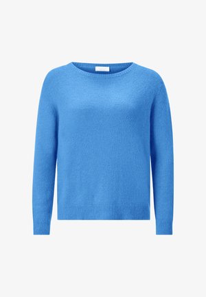 Helles blaues Sweatshirt mit rundem Halsausschnitt, langen Ärmeln und strukturiertem Finish. Hergestellt aus einem weichen Material, mit gerippten Akzenten am Saum.