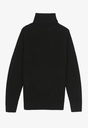 Svart polotröja med en texturerad stickad design, som har långa raglansärmar och ribbade manschetter och fåll för en bekväm passform.