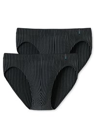 Slip neri e grigi scuri a righe, realizzati in tessuto morbido. Presentano un design a vita bassa e una cintura elastica. Include due paia.