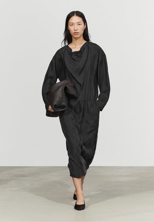 Massimo Dutti, FLUID MIDI DRESS WITH COLLAR DETAIL - Denní šaty - black