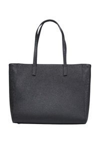 Borsa tote nera realizzata in materiale sintetico testurizzato, con due manici, un ampio apertura superiore e senza hardware o decorazioni visibili.