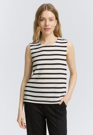 MIT RUNDHALSAUSSCHNITT - Top - black off white stripe