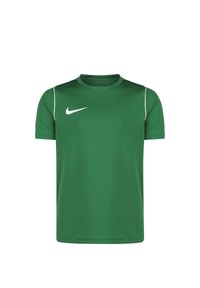 Vihreä urheilupaita, joka on valmistettu sileästä kankaasta. Paidassa on pyöreä pääntie, lyhyet hihat, valkoiset sivuvarusteet ja Nike-logo rinnassa.