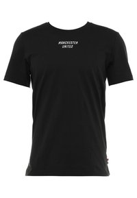 Czarna bawełniana koszulka z krótkim rękawem z haftem "MANCHESTER UNITED" w białym kolorze oraz okrągłym dekoltem. Subtelny detal logo na dolnym brzegu.