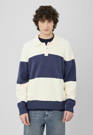 PULL COL POLO À RAYURES - Pullover - blue beige