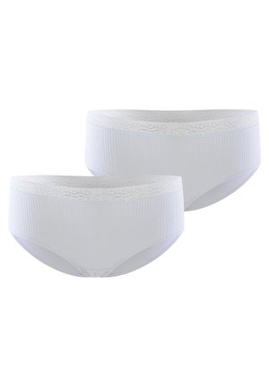 White cotton blend brief underwear with ribbed texture and a lace waistband. Pack of two. Features a soft finish and minimal design.