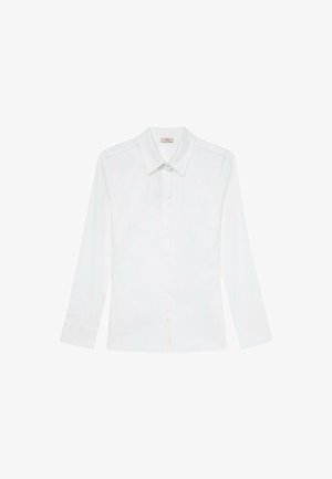 Witte lange mouwen button-up shirt met een kraag, met een soepele textuur en rechte snit. Inclusief een borstzak en subtiele naaddetails.