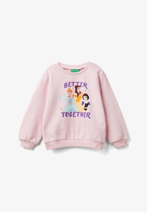 Jasnoróżowa bluza dziecięca z ilustracjami trzech księżniczek Disneya i fioletowym napisem "Better Together" na przodzie.