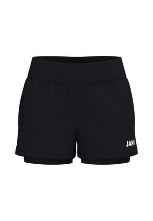 Zwarte sportshorts met een brede tailleband en een kleinere binnenlaag, met het JAKO-logo op het onderste rechterbeen.