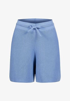 Vaaleansiniset ribbikankaiset shortsit, joissa on joustava vyötärö ja narusolmu. Pehmeä rakenne ja rento muotoilu parantavat mukavuutta ja istuvuutta.