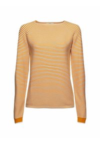 Langärmliges, tailliertes Hemd mit dünnen horizontalen orange- und weißen Streifen, rundem Ausschnitt und gerippten orangen Bündchen.