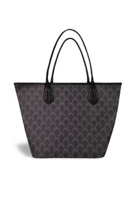 Gray tote bag with a diamond pattern, made of textured material, featuring two sturdy handles and structured shape, no visible hardware.