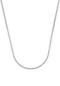 Collana sottile in argento con un design a maglie piane a catena, esposta su uno sfondo bianco.